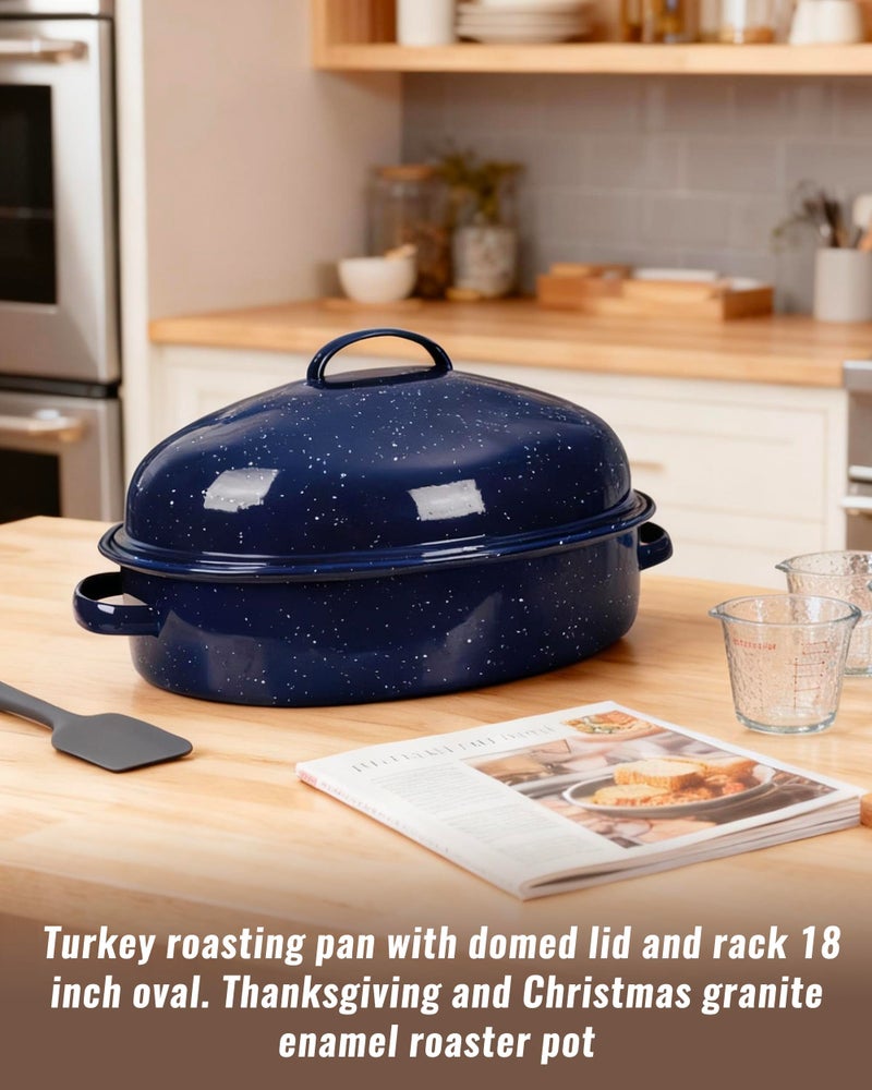 MCCSI Roasting Pan with Lid and Rack 18" Deep Large Oval Enamel Roaster Pan, Oven Dishwasher Safe Non-Stick Non-Toxic Roast Pot for Chicken Turkey Ham Steak Roasts & Bread Valentine Mother's Day Gift - Image 4