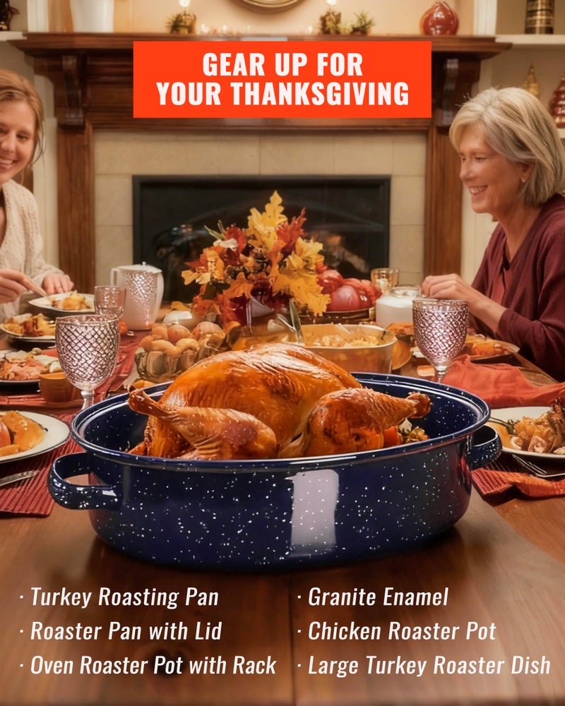 MCCSI Roasting Pan with Lid and Rack 18" Deep Large Oval Enamel Roaster Pan, Oven Dishwasher Safe Non-Stick Non-Toxic Roast Pot for Chicken Turkey Ham Steak Roasts & Bread Valentine Mother's Day Gift - Image 5