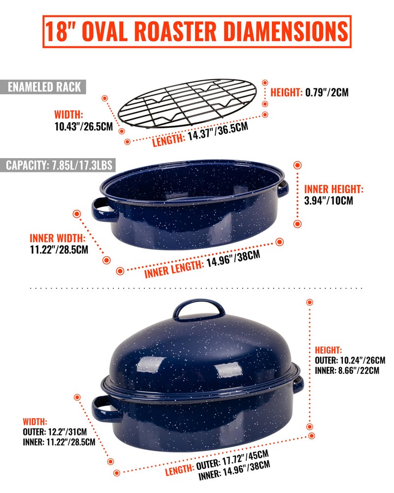 MCCSI Roasting Pan with Lid and Rack 18" Deep Large Oval Enamel Roaster Pan, Oven Dishwasher Safe Non-Stick Non-Toxic Roast Pot for Chicken Turkey Ham Steak Roasts & Bread Valentine Mother's Day Gift - Image 2