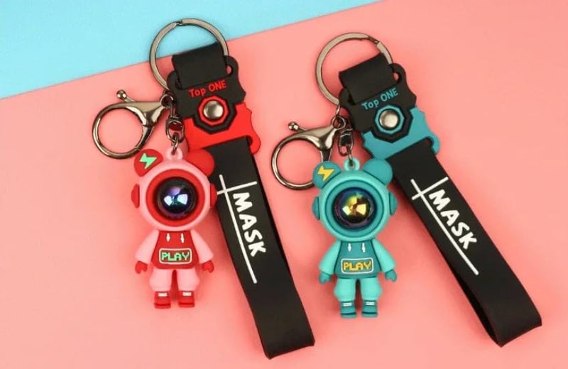 AEROSTARK Cartoon Characters Keychain for Girls Boys, Cute Silicon Keychains Accessories Keyring Key Purse Backpack Car Charms for Kids Gifts (Space Man Red & Blue Combo of 2) - Image 3