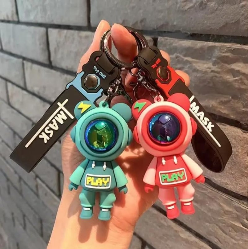 AEROSTARK Cartoon Characters Keychain for Girls Boys, Cute Silicon Keychains Accessories Keyring Key Purse Backpack Car Charms for Kids Gifts (Space Man Red & Blue Combo of 2) - Image 4