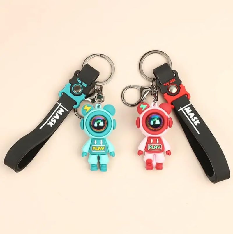 AEROSTARK Cartoon Characters Keychain for Girls Boys, Cute Silicon Keychains Accessories Keyring Key Purse Backpack Car Charms for Kids Gifts (Space Man Red & Blue Combo of 2) - Image 2