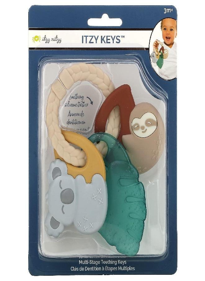 Itzy Ritzy - Itzy Ritzy Teething Keys - Feature A Braided Texture Ring & Keys with Mixed Textures, Includes A Water-Filled Leaf, Silicone Sloth & Koala Teether Toy, Tropical - Image 1