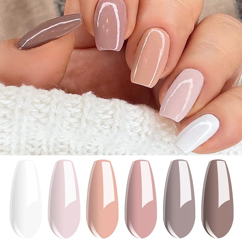Vishine Gel Nail Polish Kit  6 Colors Classic Nudes Series Natural Skin Tone Trendy Pigmented Daily Nail Gel Shades Nail Art at All Seasons