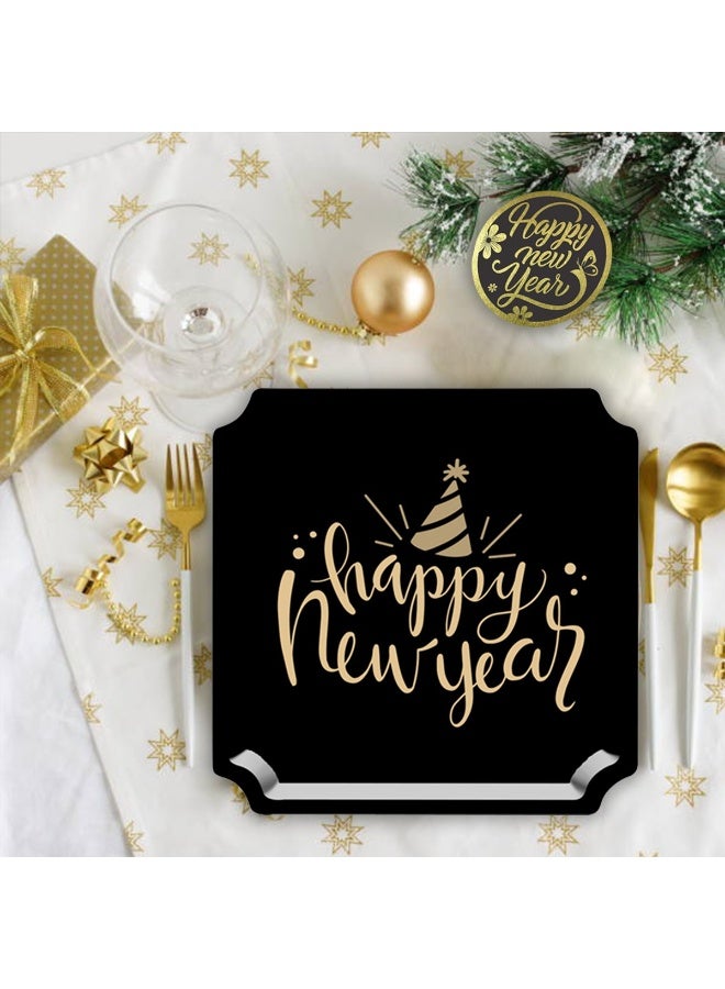 ذا بارتي بوبير 8 قطع أطباق ورقية بمناسبة رأس السنة الجديدة – أطباق حفلات قابلة للتخلص منها بقياس 9 بوصات باللونين الأسود والذهبي للاحتفال بليلة رأس السنة الجديدة - Image 2