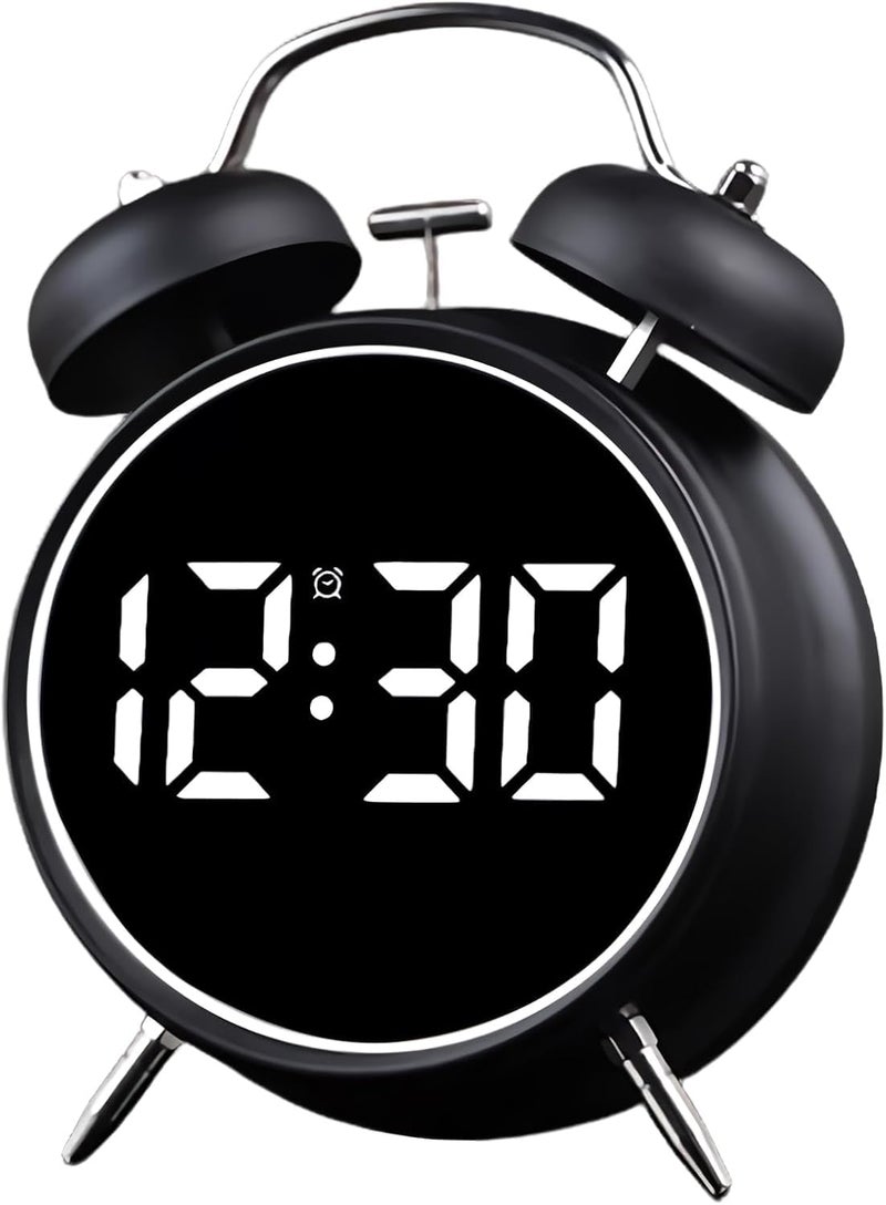Jumix Analog Alarm Clock Rechargable Digital Alarm Clock Mirror Twin Bell Night Light Easy to Set Very Loud for Teens and Senior Citizens Kids Alarm Clocks Black