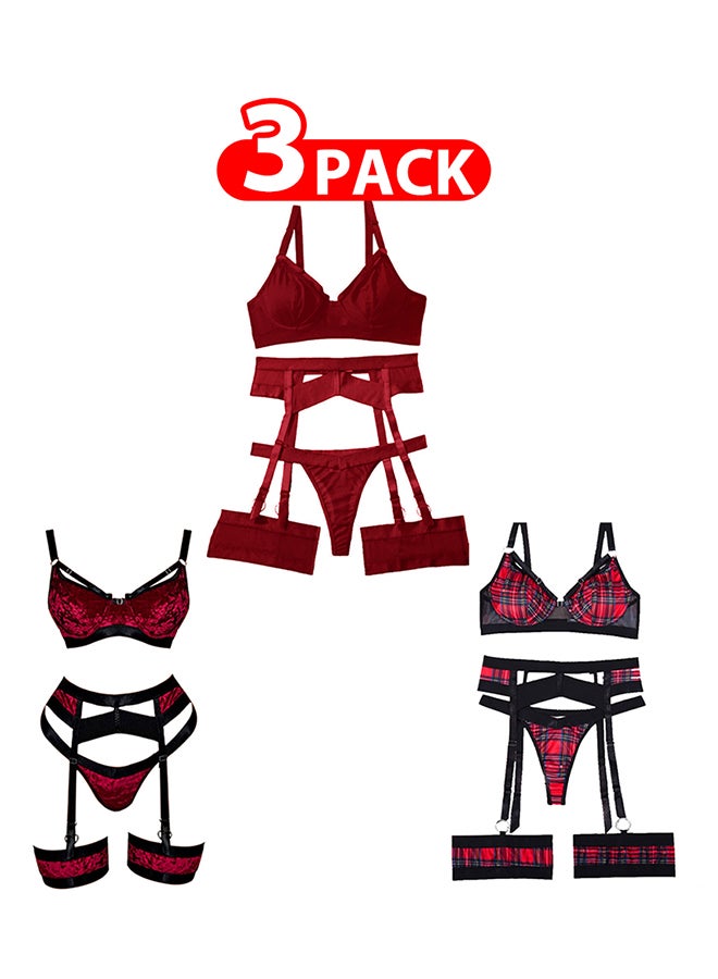 MARGOUN 3 Pack Large Size Women Sheer Mesh Garter Lingerie Set Strappy Teddy Babydoll Bra and Panty with Leg Ring 4 Piece Lingerie Set - Image 1