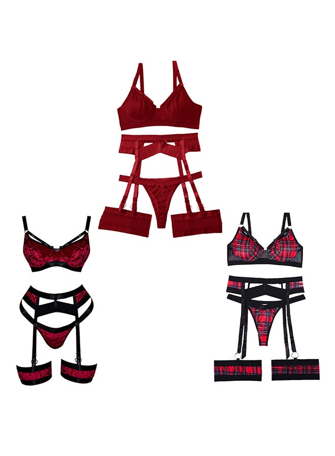 MARGOUN 3 Pack Large Size Women Sheer Mesh Garter Lingerie Set Strappy Teddy Babydoll Bra and Panty with Leg Ring 4 Piece Lingerie Set - Image 2