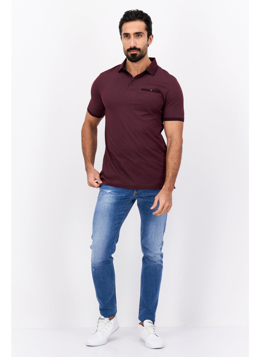 Cactus Man by Ricky Singh - Men Regular Fit Textured Short Sleeves Polo Shirt, Burgundy - Image 1