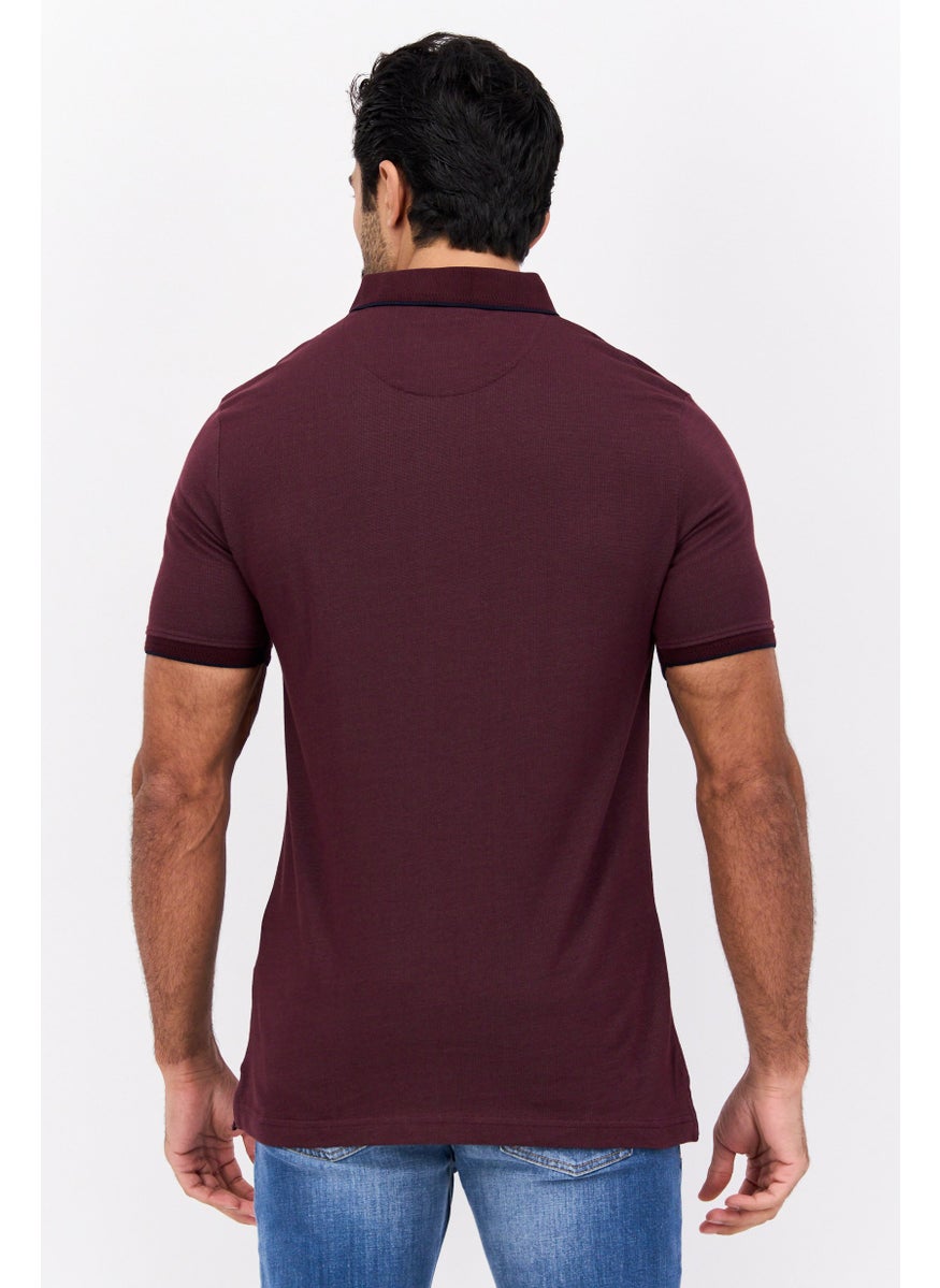 Cactus Man by Ricky Singh - Men Regular Fit Textured Short Sleeves Polo Shirt, Burgundy - Image 1