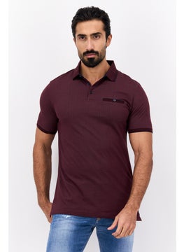 Men Regular Fit Textured Short Sleeves Polo Shirt, Burgundy