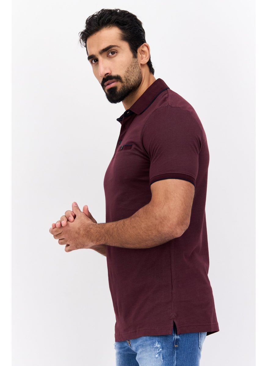 Cactus Man by Ricky Singh - Men Regular Fit Textured Short Sleeves Polo Shirt, Burgundy - Image 1