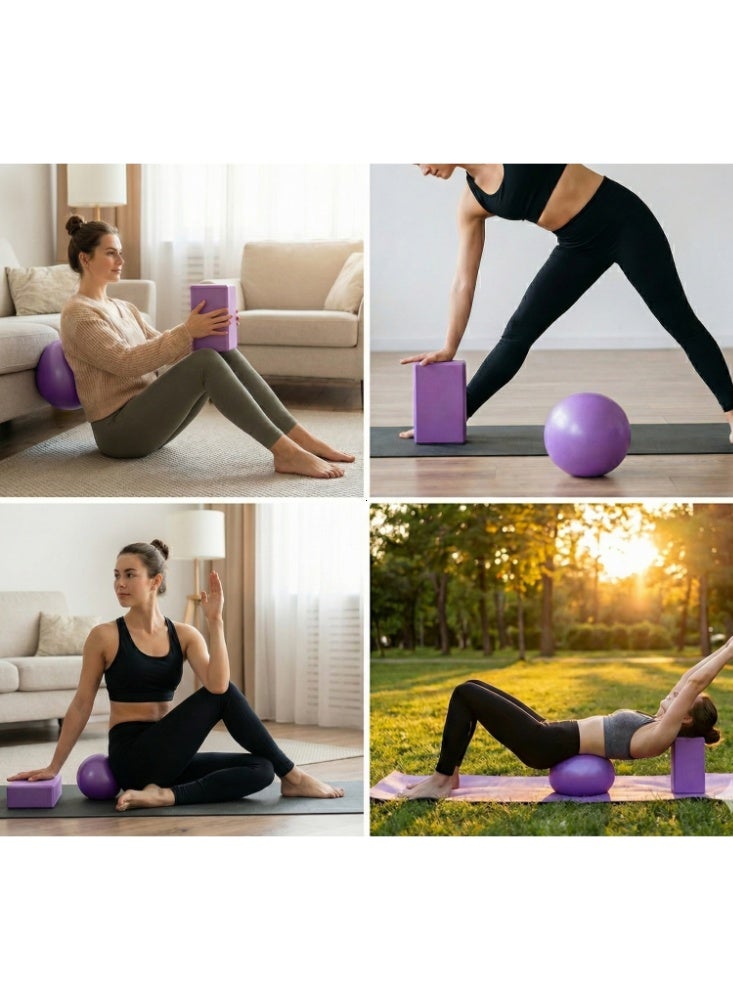 كرة يوغا صغيرة مقاس 25 سم ومجموعة كتل يوغا EVA مقاس 200 جم - كرة بيلاتيس PVC مقاومة للانفجار لتقوية قاع الحوض واستعادة اللياقة بعد الولادة - كتلة رغوية خفيفة الوزن عالية الكثافة لتوفير الثبات والتمدد (تشمل مضخة) - Image 2
