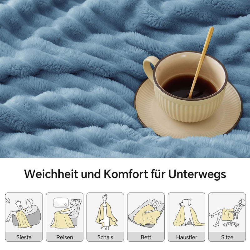 BEDELITE Fleece Throw Blanket for Couch - 300GSM Soft & Warm Fluffy Light Blue Blanket  Decorative and Giftable Striped Blankets for Women  Men  50""x70"" - Image 4