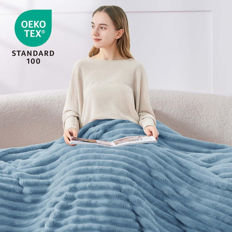 BEDELITE Fleece Throw Blanket for Couch - 300GSM Soft & Warm Fluffy Light Blue Blanket  Decorative and Giftable Striped Blankets for Women  Men  50""x70"" - Image 3