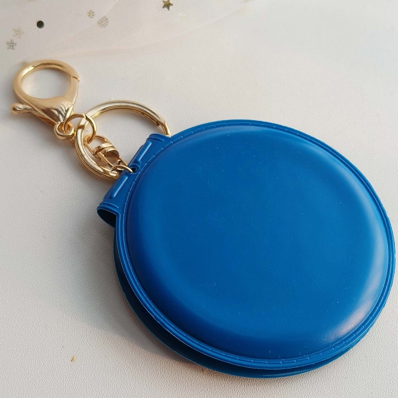 Generic Korean Style Candy Color Makeup Mirror Leather Small Round Mirror Portable Folding Makeup Mirror Keychain Double-sided Mirror Hair Ball Pendant Royal Blue