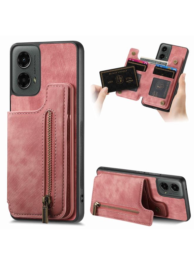 The Bros Case For Motorola Moto G 2024 Retro Leather Zipper Wallet Back Phone Case 
