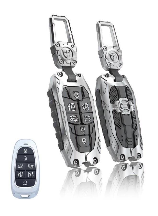 TALKMOON Key Fob Cover for Hyundai 7 Buttons Key Case,Heavy Key Shell Protector Keychain Accessories for 2024 2023 2022 Hyundai Sonata, Santa Fe, Nexo, Tucson, Palisade Key Fob (Model-B-Silver) - Image 1