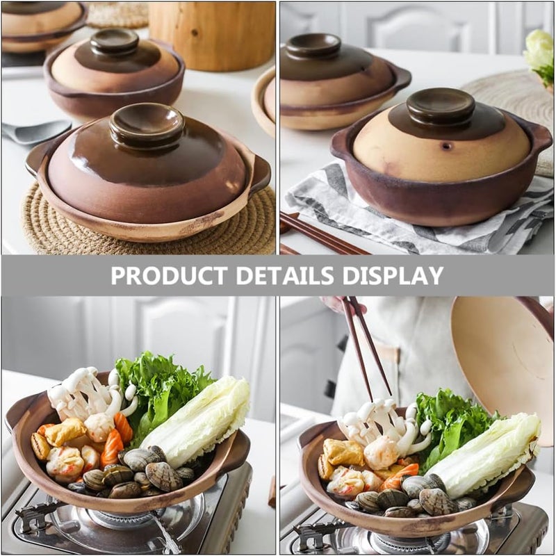 woobles Korean Soup Pot Ceramic Clay Cooking Pot with Lid Casserole Stew Pan Casserole Rice Pot for Rice Claypot Cooking Soup Cookware Ceramic Cooking Pot 23X20CM - Image 4