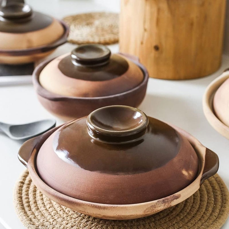 woobles Korean Soup Pot Ceramic Clay Cooking Pot with Lid Casserole Stew Pan Casserole Rice Pot for Rice Claypot Cooking Soup Cookware Ceramic Cooking Pot 23X20CM - Image 5