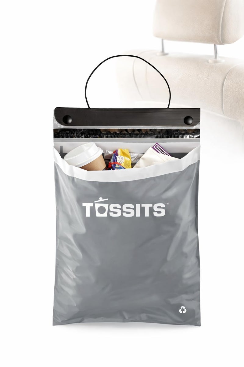 Tossits Recycled Disposable Car Trash Bags â€“ Leakproof, Smell Proof Hanging Garbage Bags for Car, Truck, SUV, RV & Vehicle â€“ Gray, 7 Count Disposable Automotive Trash Bags