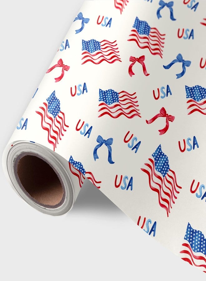 FYSUIMU Patriotic Wrapping Paper -Mini Roll- 250th Anniversary 17 Inch x 32.8 Ft American Flag USA Bow Gift Wrap Paper 4th of July Art Papers for Independence Day Memorial Day DIY Crafts - Image 1