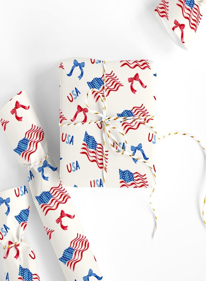 FYSUIMU Patriotic Wrapping Paper -Mini Roll- 250th Anniversary 17 Inch x 32.8 Ft American Flag USA Bow Gift Wrap Paper 4th of July Art Papers for Independence Day Memorial Day DIY Crafts - Image 2