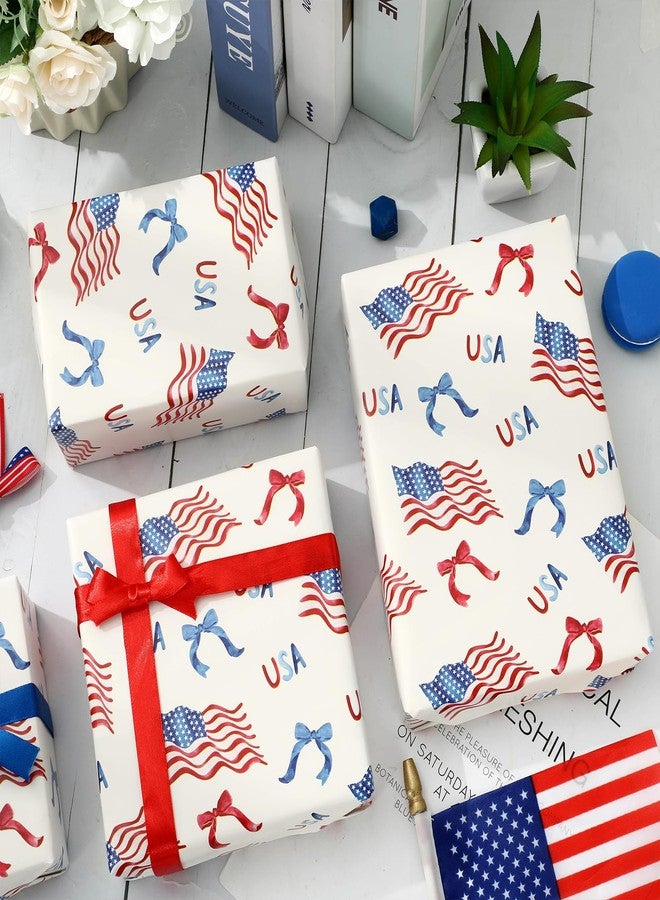 FYSUIMU Patriotic Wrapping Paper -Mini Roll- 250th Anniversary 17 Inch x 32.8 Ft American Flag USA Bow Gift Wrap Paper 4th of July Art Papers for Independence Day Memorial Day DIY Crafts - Image 4