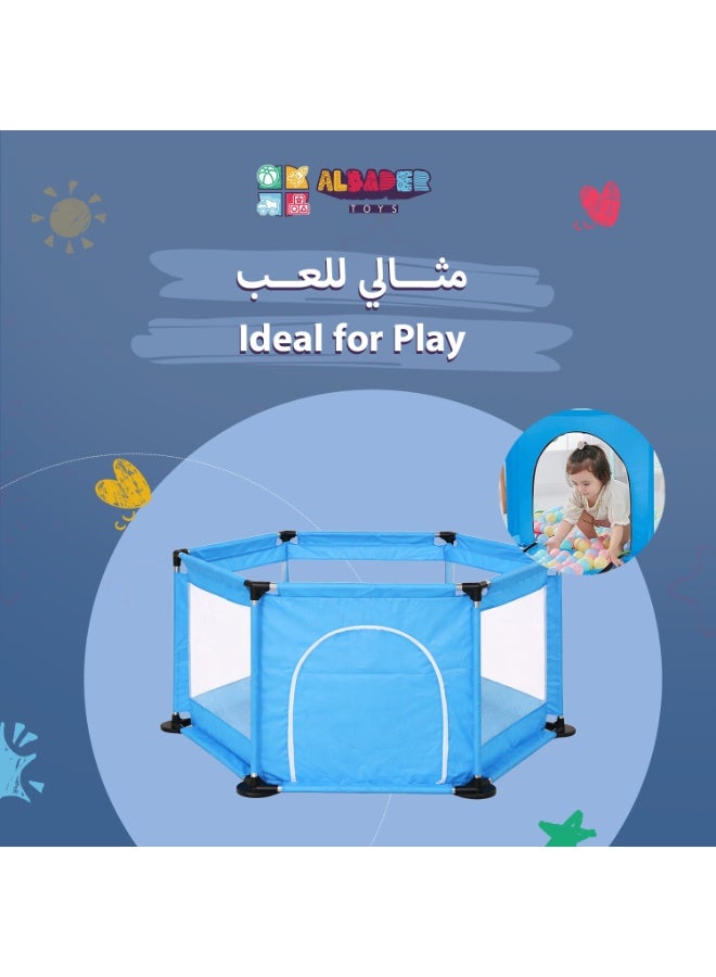 ALBADER Kids Playpen Circular with Strong Steel Base, Includes 50 Colorful Balls, Safe and Spacious Design for Crawling and Playing, Durable Non-Slip Frame, Front Zipper Door, Breathable Mesh Sides, High-Quality Fabric, Fun Ball Pool for Indoor Play - Image 4