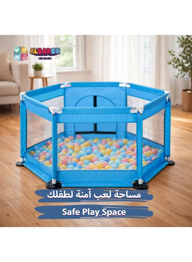 ALBADER Kids Playpen Circular with Strong Steel Base, Includes 50 Colorful Balls, Safe and Spacious Design for Crawling and Playing, Durable Non-Slip Frame, Front Zipper Door, Breathable Mesh Sides, High-Quality Fabric, Fun Ball Pool for Indoor Play - Image 5