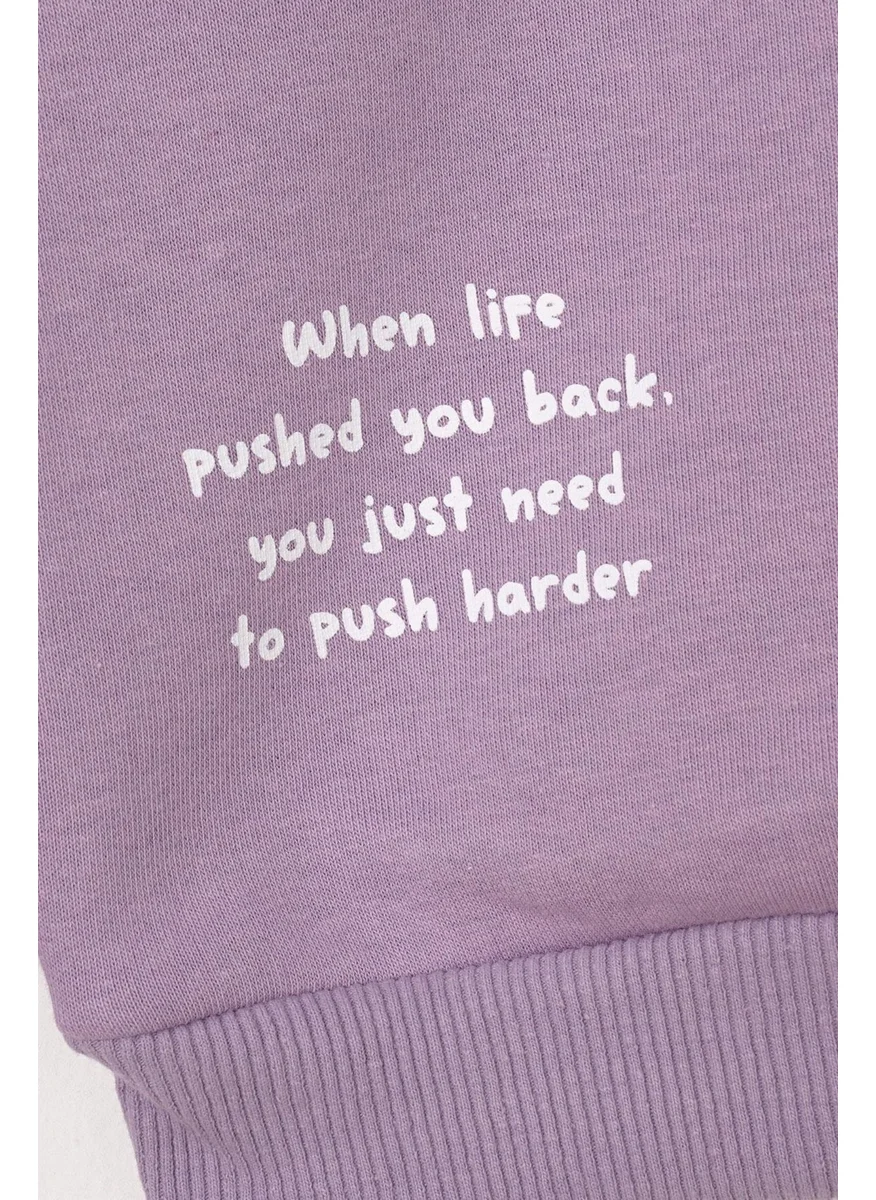 زيبكيدز Lilac Color Girl Sweater with Text Print