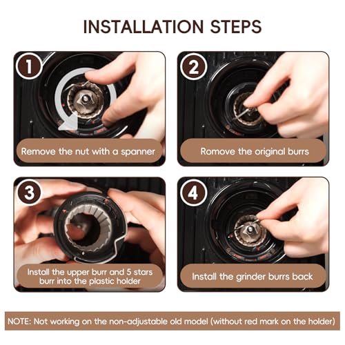 TZona Conical Grinder Burr Set Replacement Breville Coffee Grinder Burr(Pre 1926 Pdc), Fit Breville Espresso Grinder Bes980/870/875/876/878 Espresso Machine Burr Part, 5 Star Shape, Durable Stainless Steel - Image 5