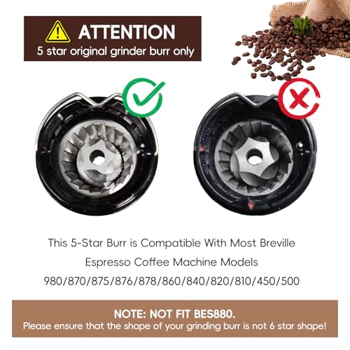 TZona Conical Grinder Burr Set Replacement Breville Coffee Grinder Burr(Pre 1926 Pdc), Fit Breville Espresso Grinder Bes980/870/875/876/878 Espresso Machine Burr Part, 5 Star Shape, Durable Stainless Steel - Image 3