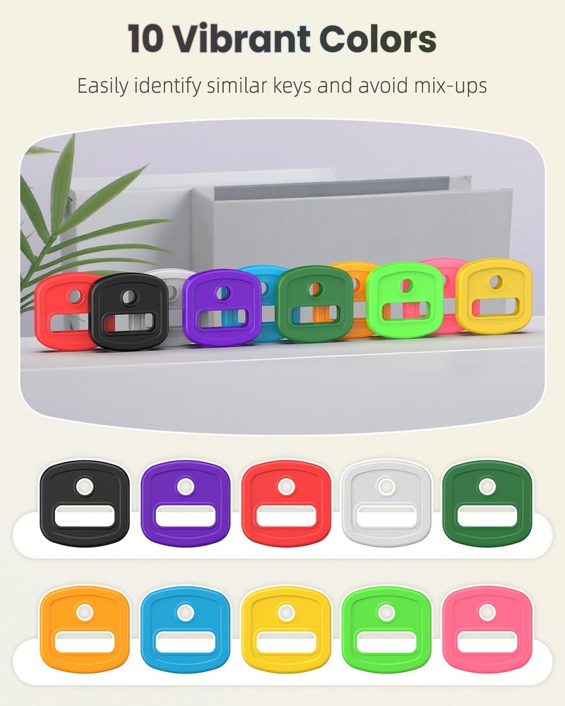 Uniclife 10 Pcs Key Covers Caps, 1" Key Identifiers with Labels, Soft Stretchy Key Covers for House Key, Cute Key Head Protectors for Standard Keys (Not for Odd-Shaped Keys), 10 Colors - Image 2