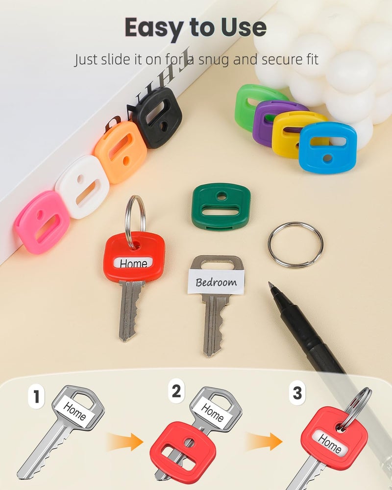 Uniclife 10 Pcs Key Covers Caps, 1" Key Identifiers with Labels, Soft Stretchy Key Covers for House Key, Cute Key Head Protectors for Standard Keys (Not for Odd-Shaped Keys), 10 Colors - Image 5