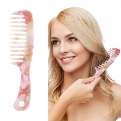 LADYAMZ Large Wide Tooth Hair Comb LADYAMZ Tortoise Shell Cellulose Acetate Round Tooth Comb for StraightCurly HairShortLong Hair Women Men or Kids Easy Detangling Wet or Dry Antistatic Purple - Image 1