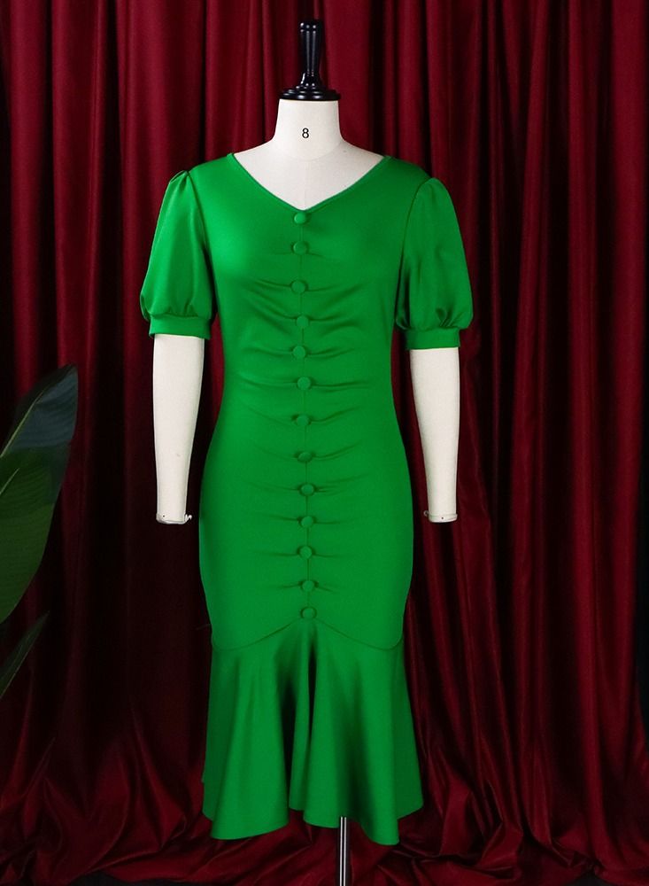 Loquat Temperament Commuting Elegant Professional Dress Green  - Image 1