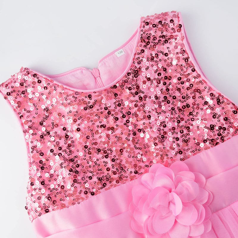 Uhnice Sequin Sleeveless Tulle Mesh Flower Girl Party Dress (5, Pink) - Image 4