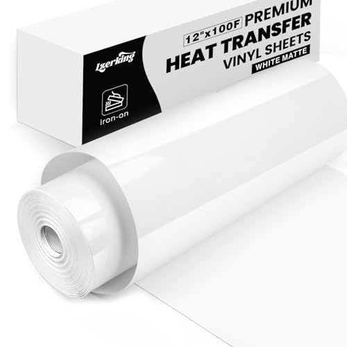 Lzerking Heat Transfer Vinyl White Htv Matte12 x100ft Iron On Vinyl Roll for CricutCameo Bundle DIY Shirts Bags Socks Shoes Pillow and Other Frabic  Easy to Cut  Weed