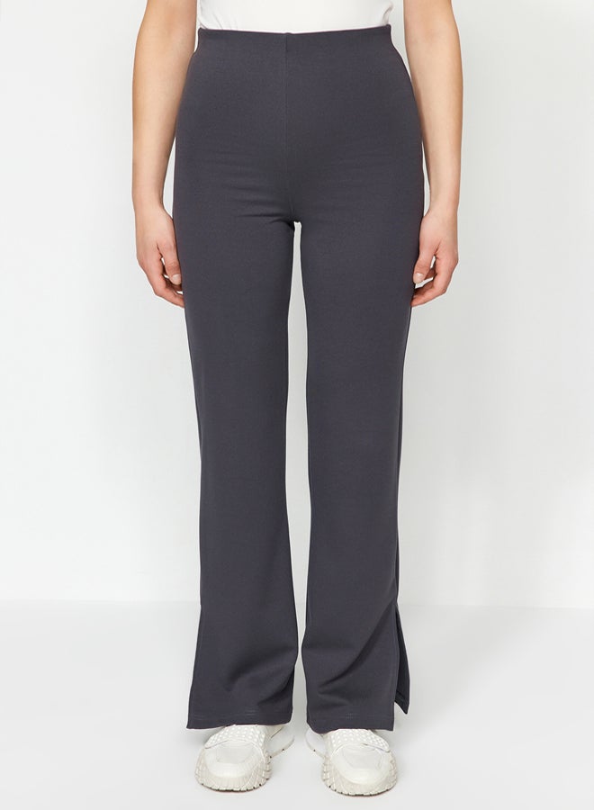 trendyol Anthracite Side Slits Flare/Spanish Leg High Waist Knitted Trousers - Image 4