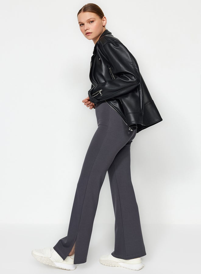 trendyol Anthracite Side Slits Flare/Spanish Leg High Waist Knitted Trousers - Image 3