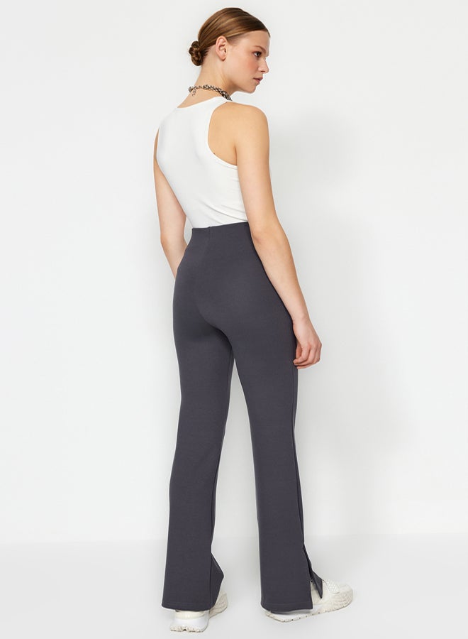 trendyol Anthracite Side Slits Flare/Spanish Leg High Waist Knitted Trousers - Image 5