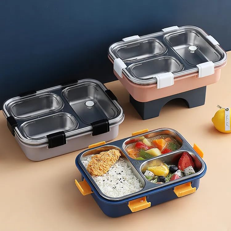 STOFFIER GARTEN Lunch Box for Kids Adults Men Office Leakage Proof Stainless Steel Lunch Box with Fork Spoon Lid 3 Compartment Container Lunch Box for School Kids and Adults 750ml - Image 4