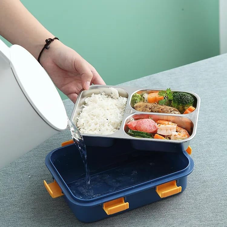 STOFFIER GARTEN Lunch Box for Kids Adults Men Office Leakage Proof Stainless Steel Lunch Box with Fork Spoon Lid 3 Compartment Container Lunch Box for School Kids and Adults 750ml - Image 2