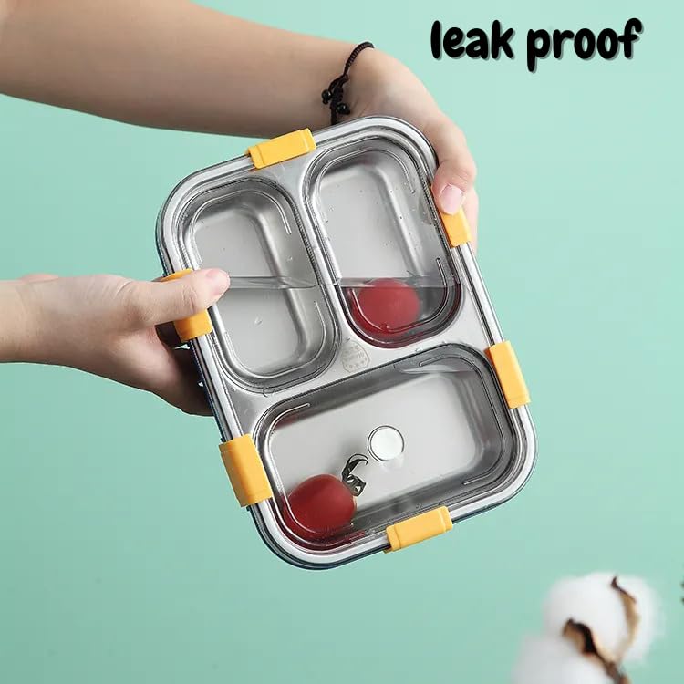 STOFFIER GARTEN Lunch Box for Kids Adults Men Office Leakage Proof Stainless Steel Lunch Box with Fork Spoon Lid 3 Compartment Container Lunch Box for School Kids and Adults 750ml - Image 3