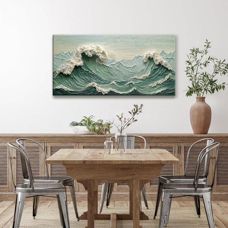 ARS Canvas Framed Sea Wave Abstract Wall Art Small Size Modern Green Canvas Wall Art Decor Painting Artwork Abstract Wall Decor Print Picture For Bedroom Office Home Decoration - Image 2