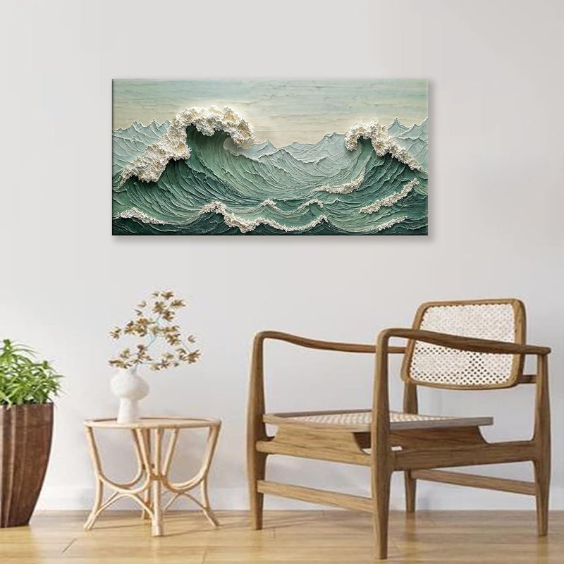 ARS Canvas Framed Sea Wave Abstract Wall Art Small Size Modern Green Canvas Wall Art Decor Painting Artwork Abstract Wall Decor Print Picture For Bedroom Office Home Decoration - Image 3