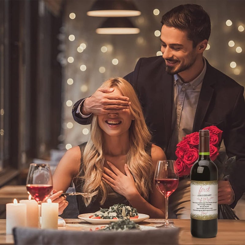 SUPERDANT 18PCS Wedding First Anniversary Wine Labels for Bottles 2 Sets 9 Styles Marriage Milestones Wine Bottle Decoration for Anniversary Wedding Champagne Bottle Cover DIY Gift - Image 3