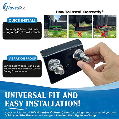WAVESRX Trailer Anti Rattle Hitch Tightener Clamp for 1.25" and 2" - Stainless Steel Hitch Anti Rattle Stabilizer 2 inch Antisway Clamp & Silencer for Receiver - Safe Transporting & Towing Accessories - Image 4