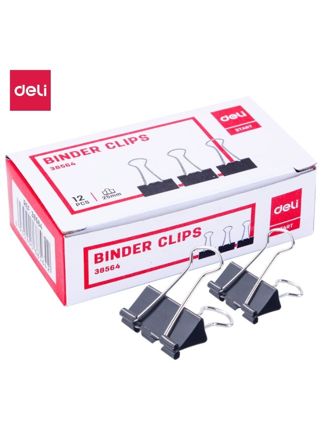 Deli Deli E38564 Binder Clips – 25mm, Black, Rust-Resistant Electrophoresis Coating  - Image 1